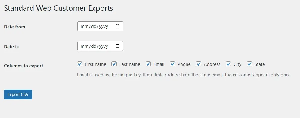 Standard Web Customer Exports for WooCommerce - Image 2