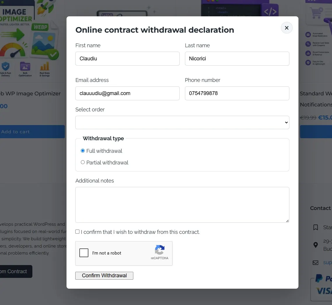 Contract WIthdraw for Woocommerce - EU Right of Withdrawal Plugin - Image 3